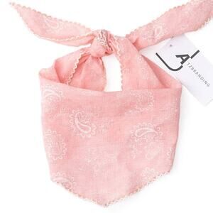 Paisley Print Scarf with Scalloped Lace Edge – Pink